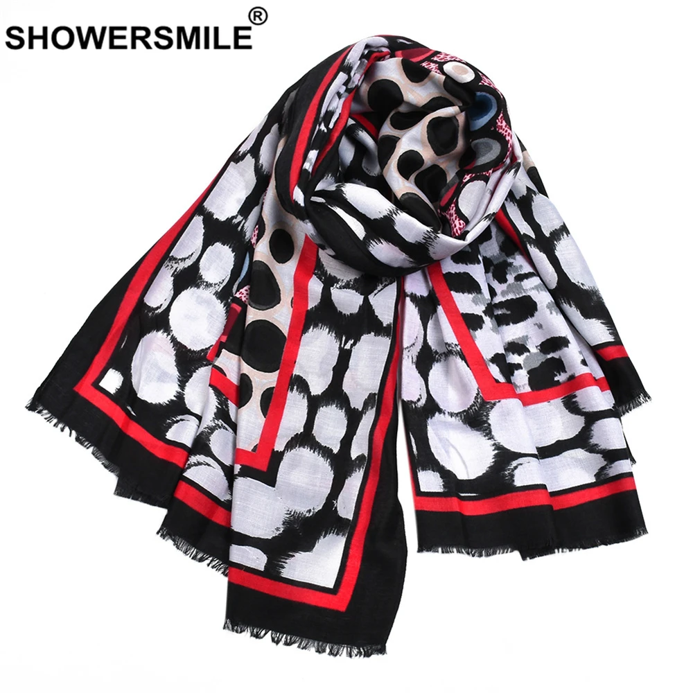 SHOWERSMILE Women Scarf Cotton Linen for Green Wave Point Print Autumn Winter Ladies Shawl |