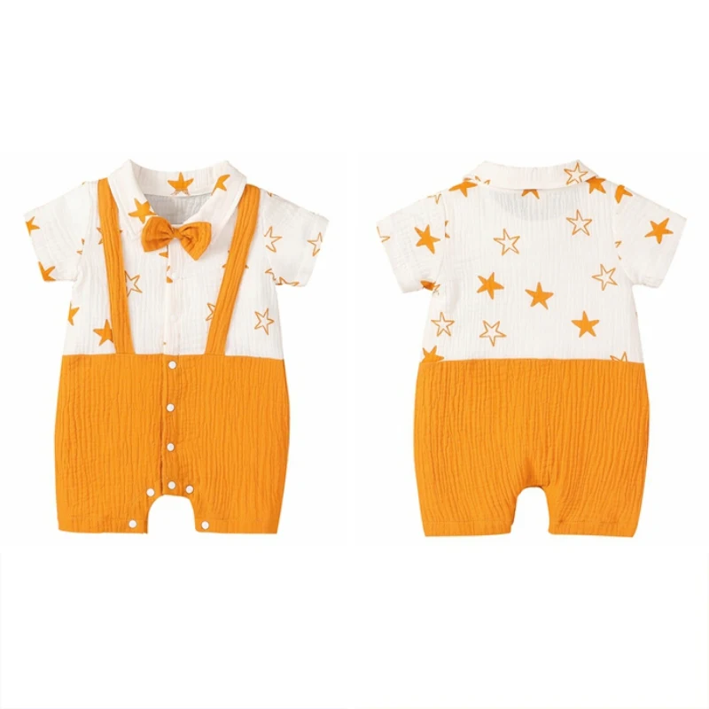 

0-18M Summer Infant Baby Bodysuit Boys Short Sleeve Gentle Design Star Print Rompers Jumpsuit Kids Outfits
