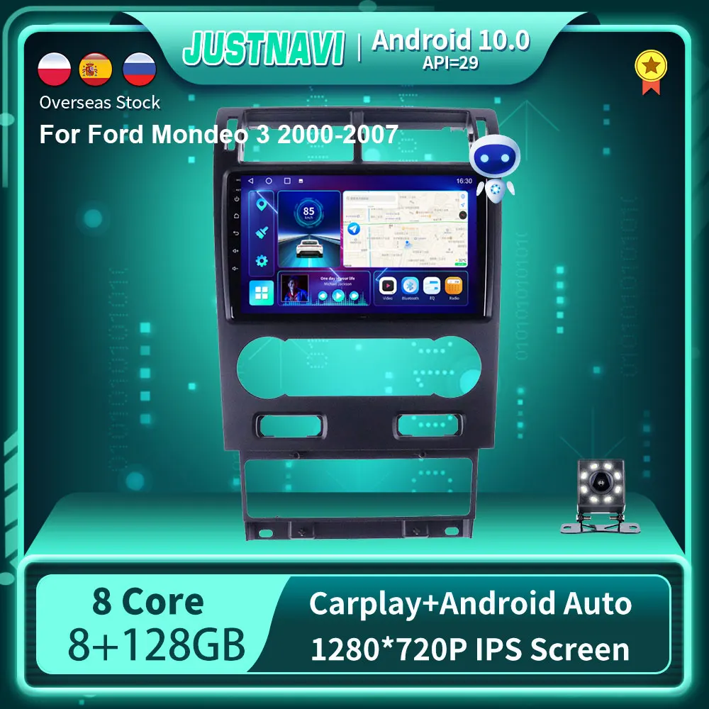 

Автомагнитола JUSTNAVI RDS Android 10,0, мультимедийный видеоплеер для Ford Mondeo 3 2000-2007 GPS Serero Carplay 8G 128G No 2 din DVD