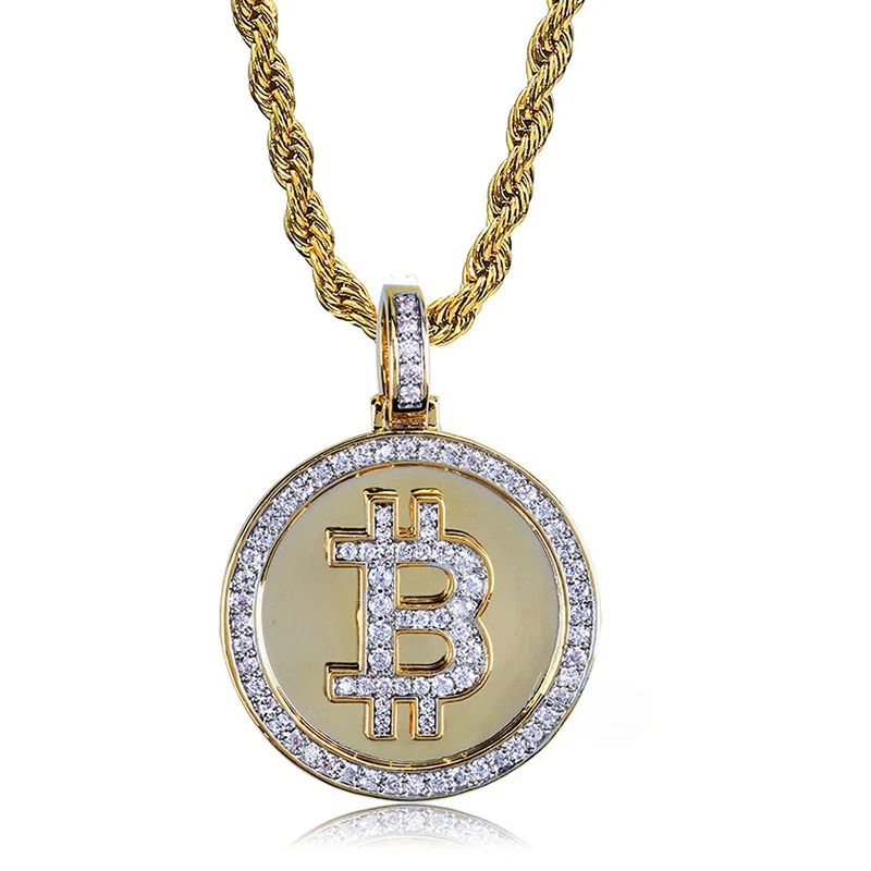 Мужские очаровательные биткоин хип хоп рэппер с микрозакрепкой позолоченное