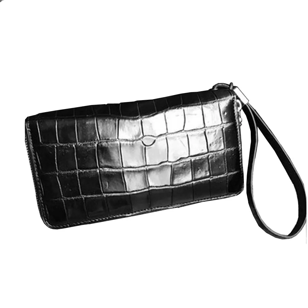 

hongsen new crocodile belly Double zipper men handbags More screens belly men clutch bag male bag large capacity