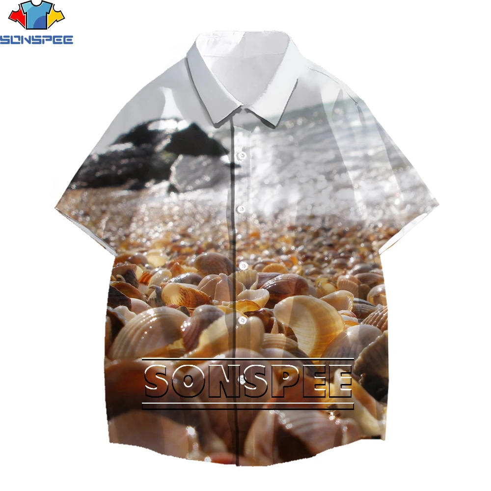 

SONSPEE Men's T-shirt Marine Life 3D Printing Beach Shells Landscape Hawaiian Shirt Casual Street Hip Hop Loose Oversized Top