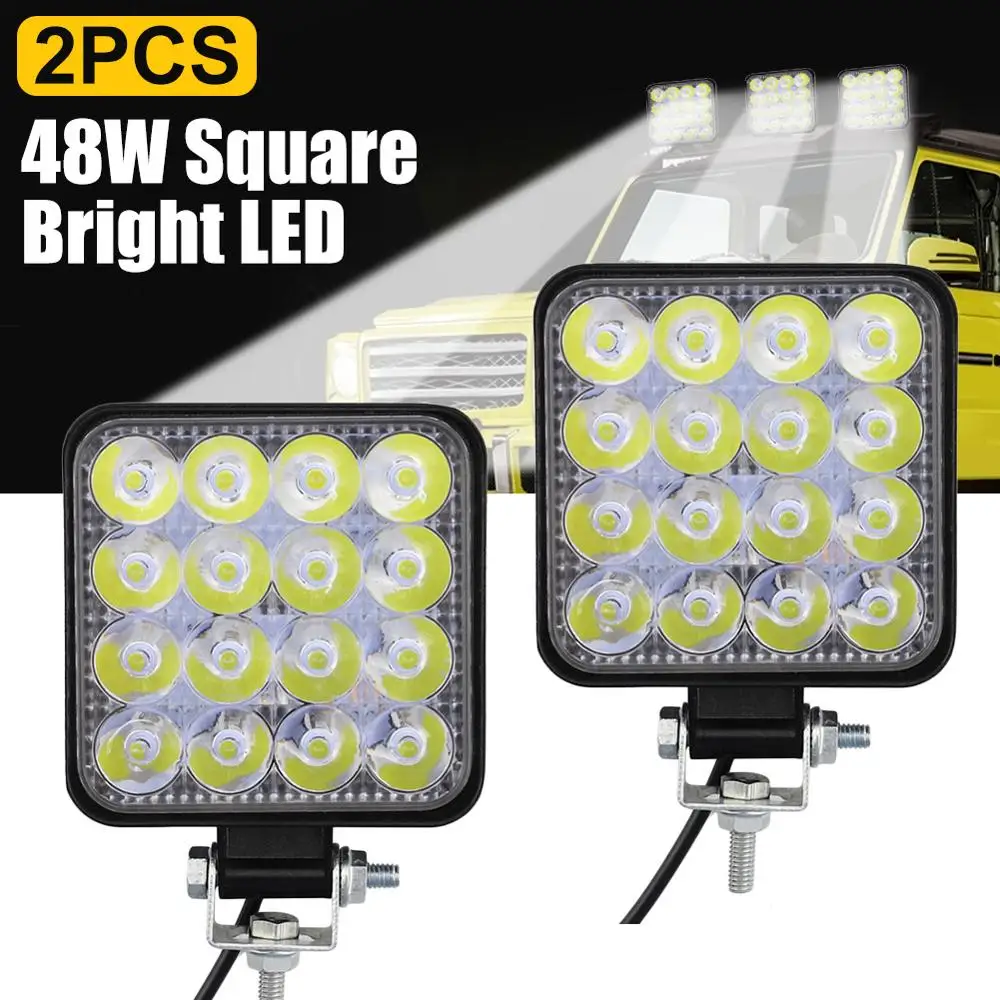 

1/2Pcs Led Fog Lights Spotlight for Cars Waterproof LED 9V-30V 6000K Lamp Car SUV Truck Driving 48W Square Bright Work Light