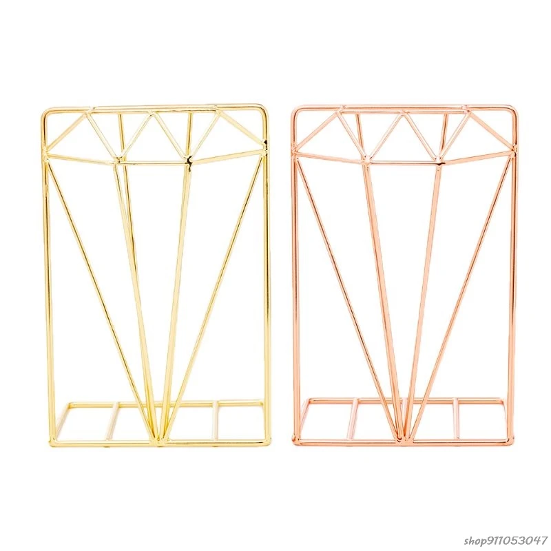 

Creative Diamond Shaped Metal Bookends Desk Organizer Book Support Stand Storage Holder F4 21 Dropshipping