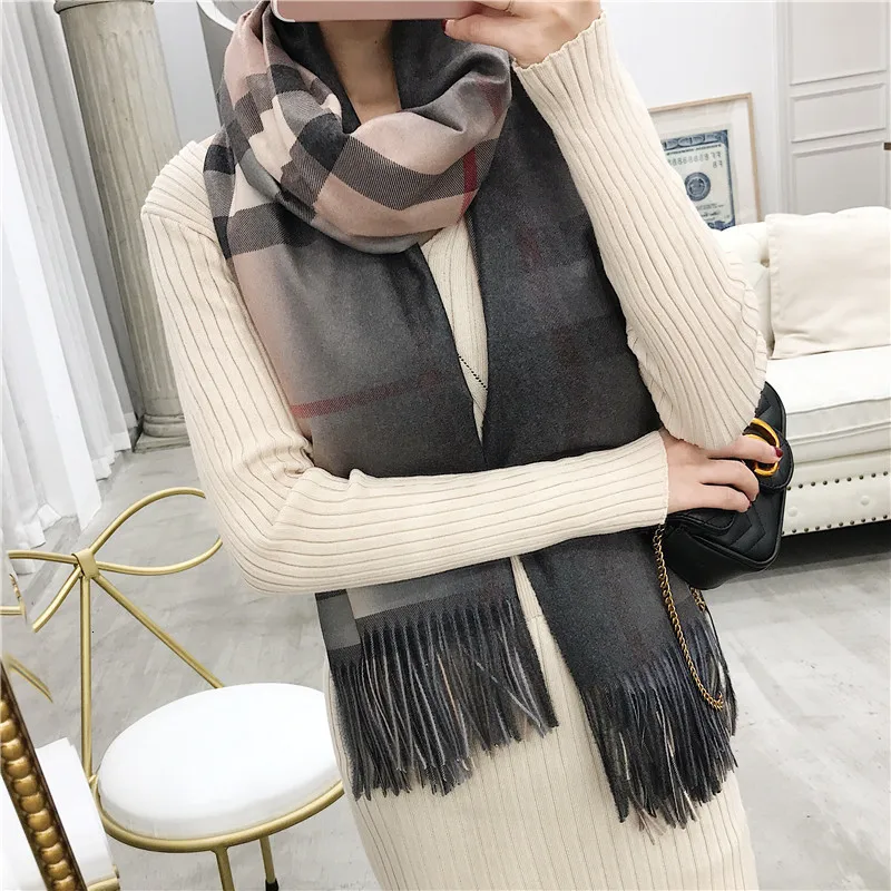 2019 градиентные клетчатые женские элегантные толстые шарфы зимние манто женский