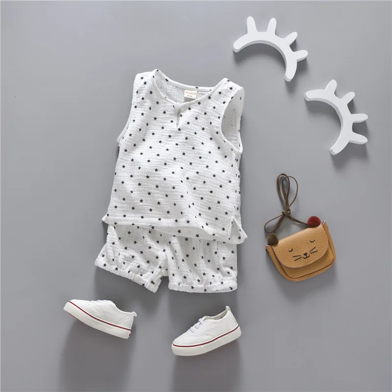 

OHMETOY 2021 New Children's Two-piece Summer New Boys Casual Cotton Vest Suit
