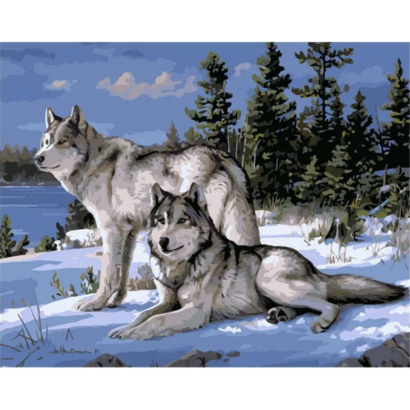 

Wolf on The Snow DIY Handmade Oil Paint Paint By Numbers Kit on Canvas Wall Art Home Decor Digital Painting for Wedding Family
