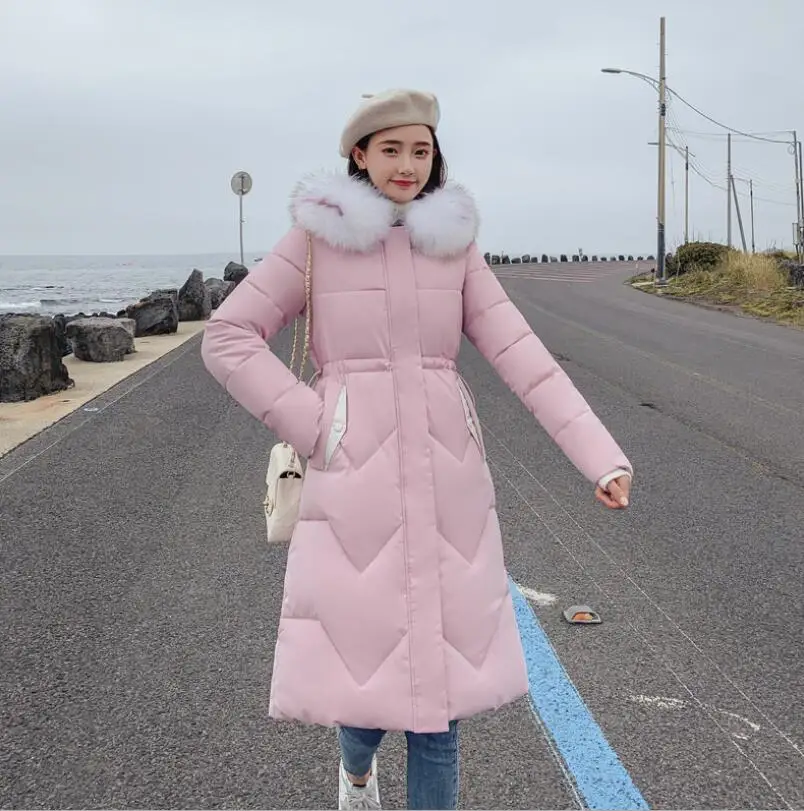 

Women's winter long section cotton jacket 2019 new Artificial large fur collar collar female Parker coat six colors five yards