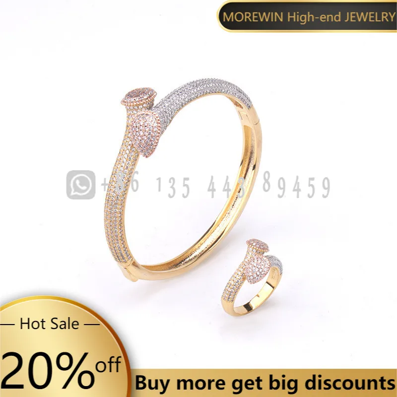 

New Fashionable Geometric Drop-shaped Bangle Bracelet Full Zircon Bling Three-color Full Zircon Bracelet Ring Set Ladies Jewelry