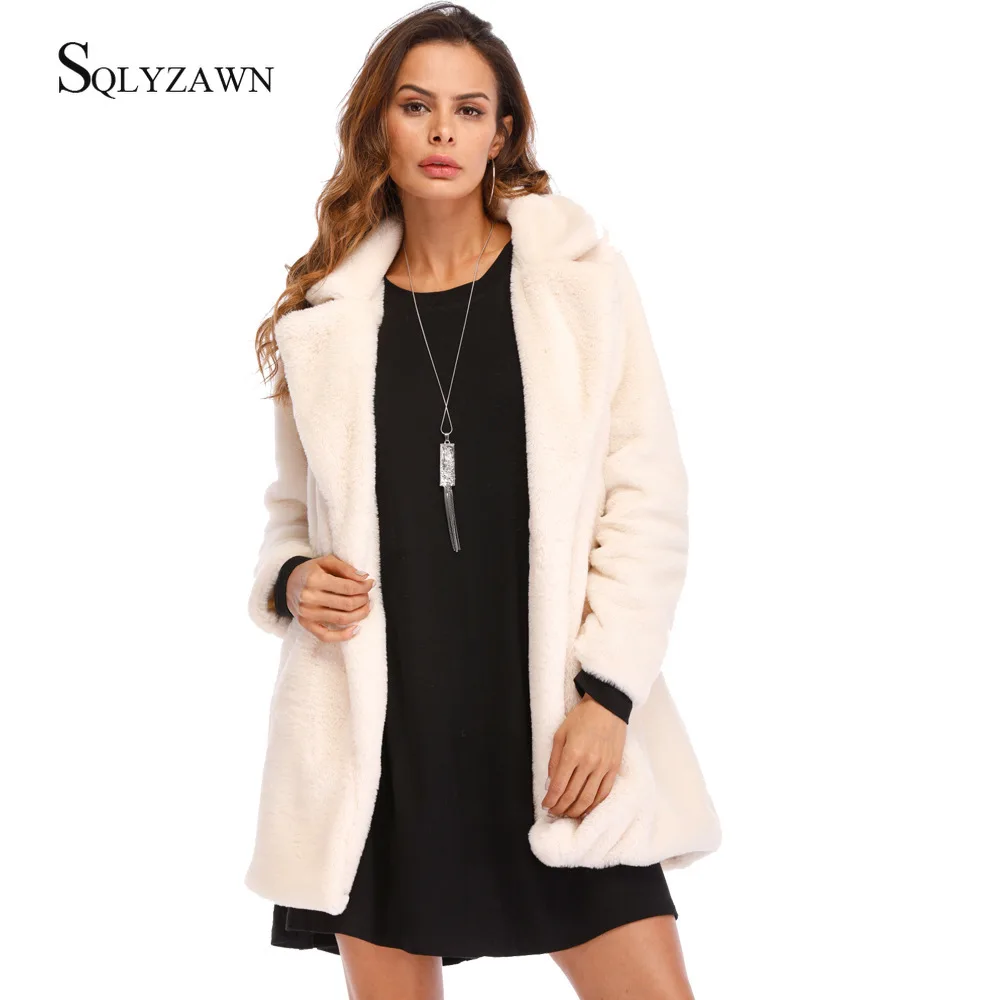 Женское Свободное пальто с лацканами плотное меховое зимнее теплое свободное