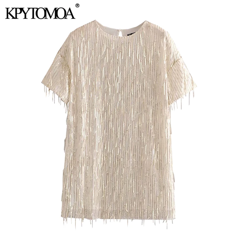 Женское винтажное мини платье с блестками KPYTOMOA круглым вырезом и коротким