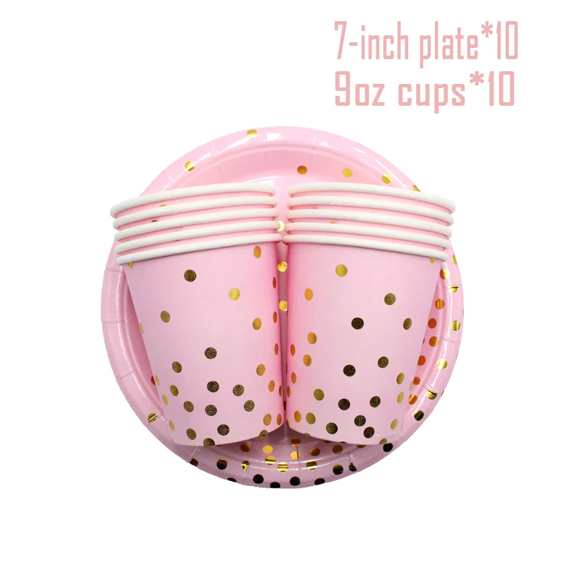 10 шт. в Золотой горошек розовая одноразовая посуда свадебные детские чашки для