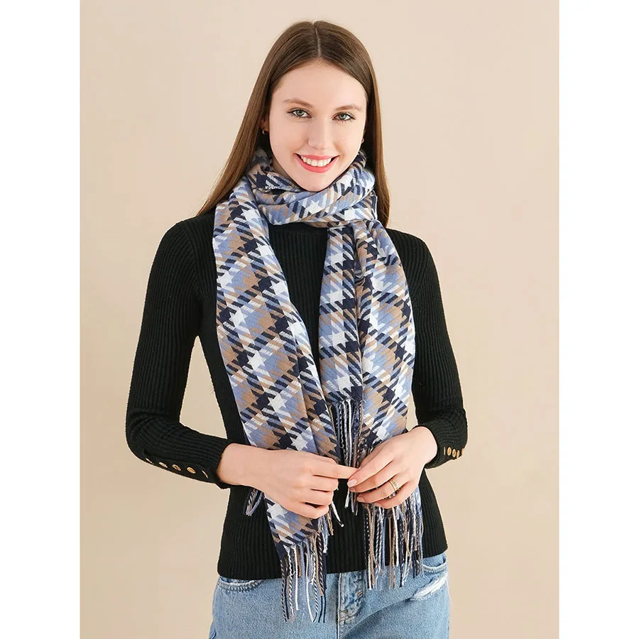 Женский шарф с рисунком гусиная лапка зимний мягкий большой длинный кашемировый