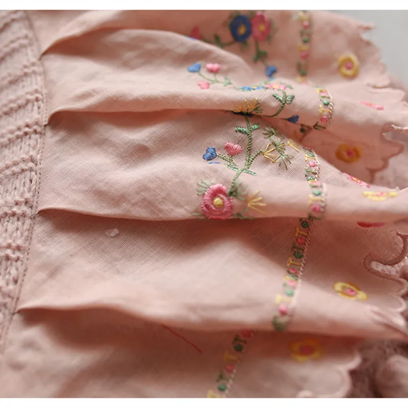 

Autumn Winter Women Vintage Ultra Loose Pink Long Sweaters Mori Girls Handmade Wool Ball Embroidery Oversized Coat Cardigans