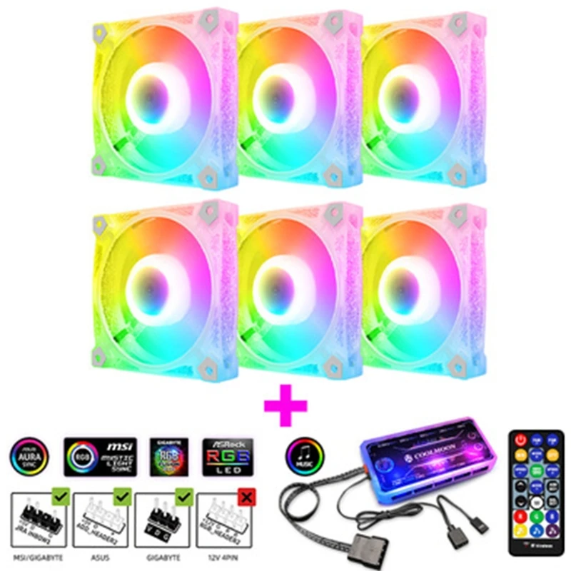 

Coolmoon Computer Chassis PC Fan Adjust RGB Cooling Fan Silent Control Computer Cooler Cooling RGB Case Fans 120mm