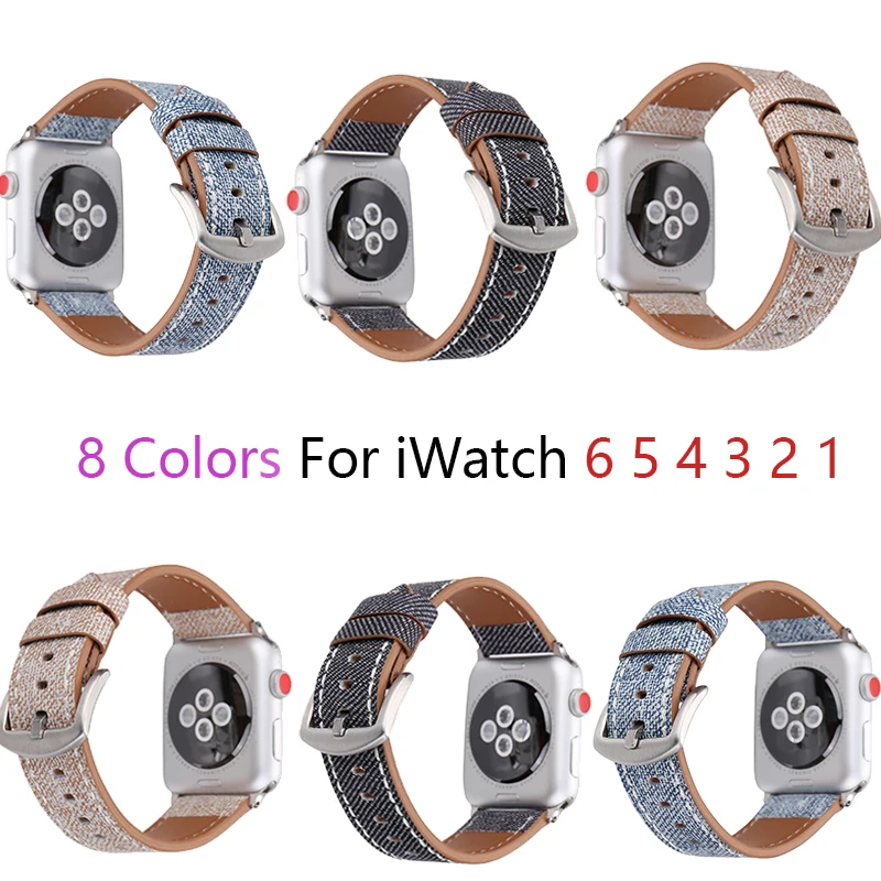 

Denim Leather Watchband for Apple Watch Band SE 6 5 40mm 44mm Retro Belt Bracelet Strap for IWatch Bands Series 4 3 2 38mm 42mm