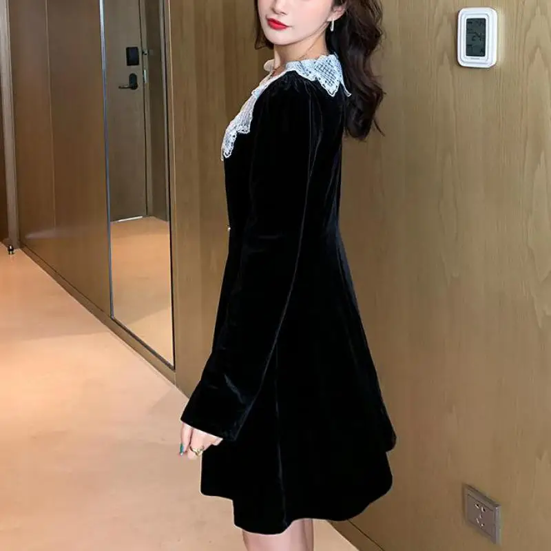 

Women Dress Plus Size Spring Fashion Splicing Cascading Ruffle Square Collar Buttons Decoration A-line Above Knee Mini 2021