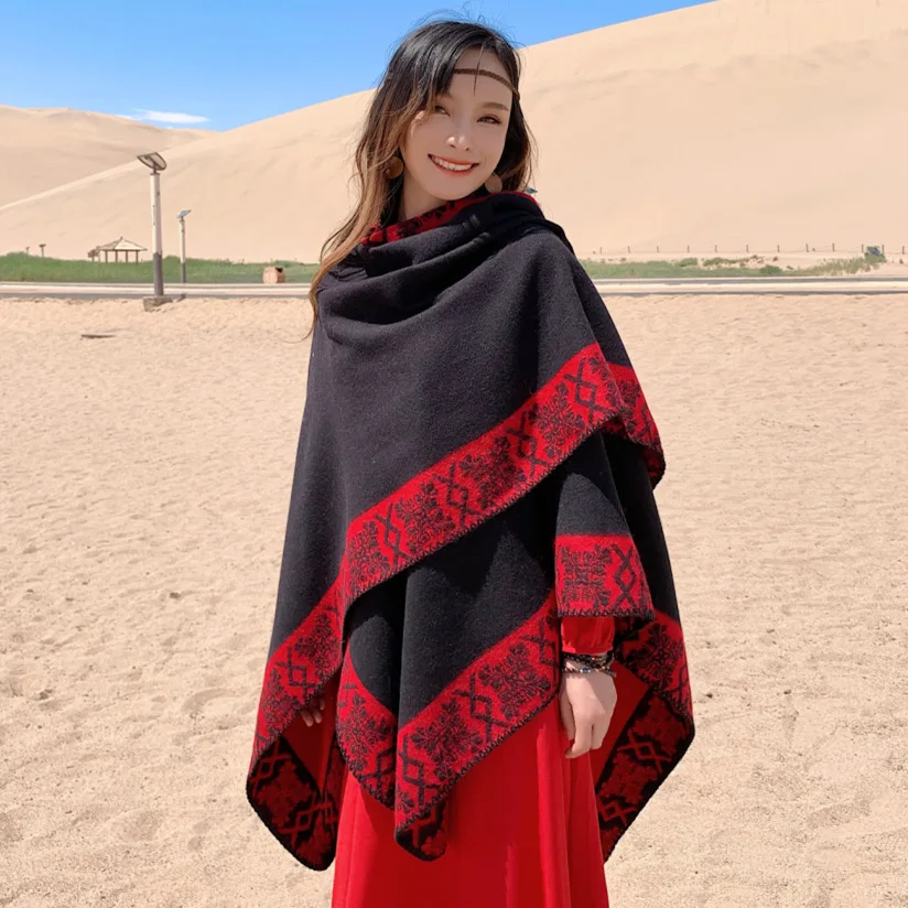 

2020 New Style for Autumn and Winter Shawl Ladies Wind Trend Shawl Slit Shawl Thick Warm Cashmere Female