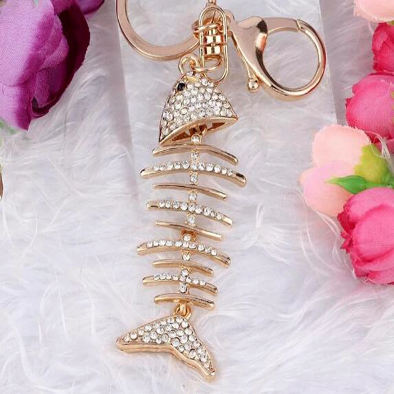 Цепочка Стразы для ключей женская модный цветной брелок в виде совы рыбы скелета