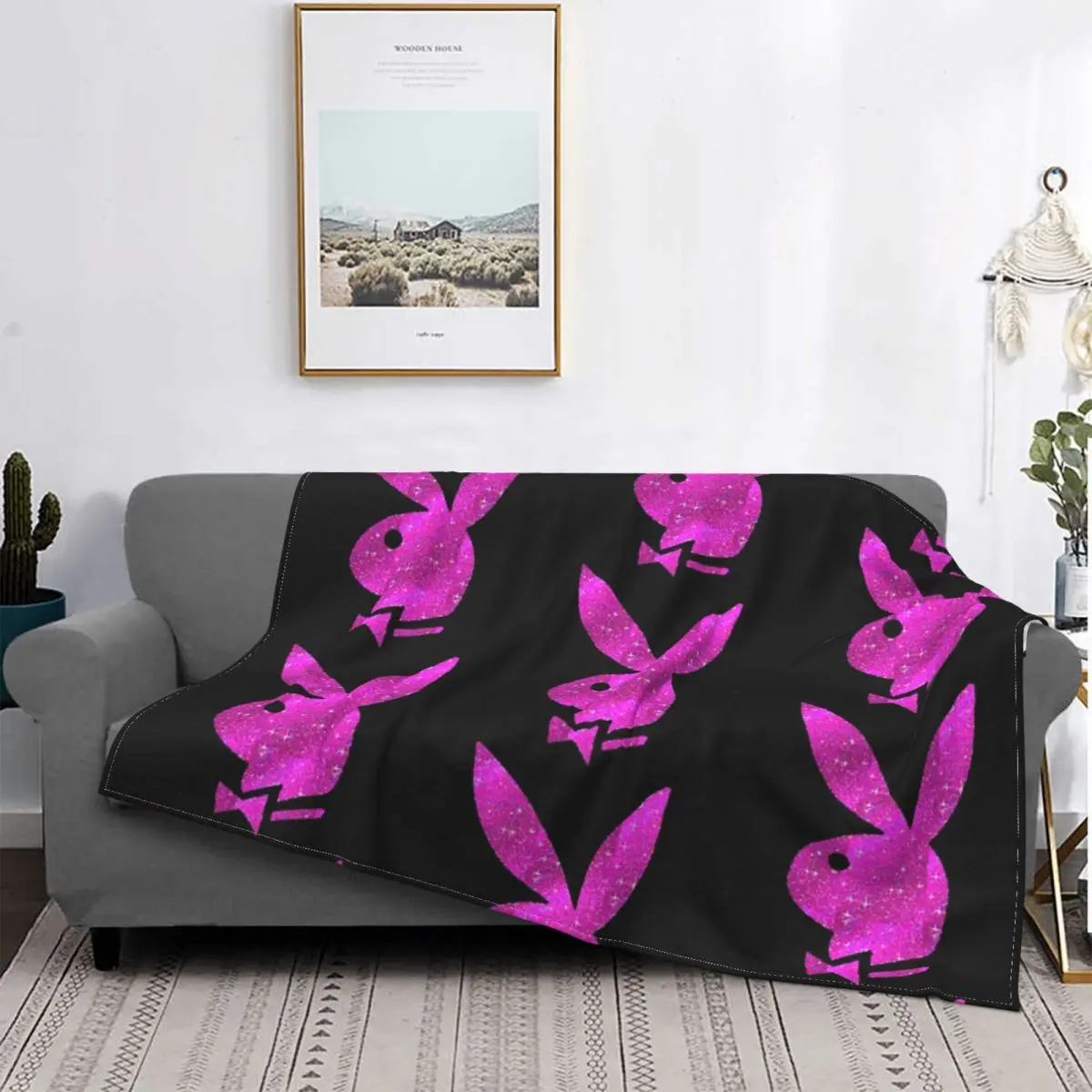 

Manta de muselina a cuadros de Anime, colcha de conejito de Playboy, color rosa, para Winter