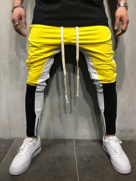 

Men running jogging pants fashion drawstring elastic skinny fitness training sports casual trousers color matching pencil pants