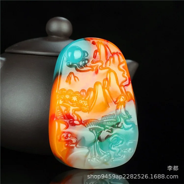 Natural colorful green jade pendant hand-carved mountain pendants men women necklaces jadeite jewelry necklace | Украшения и