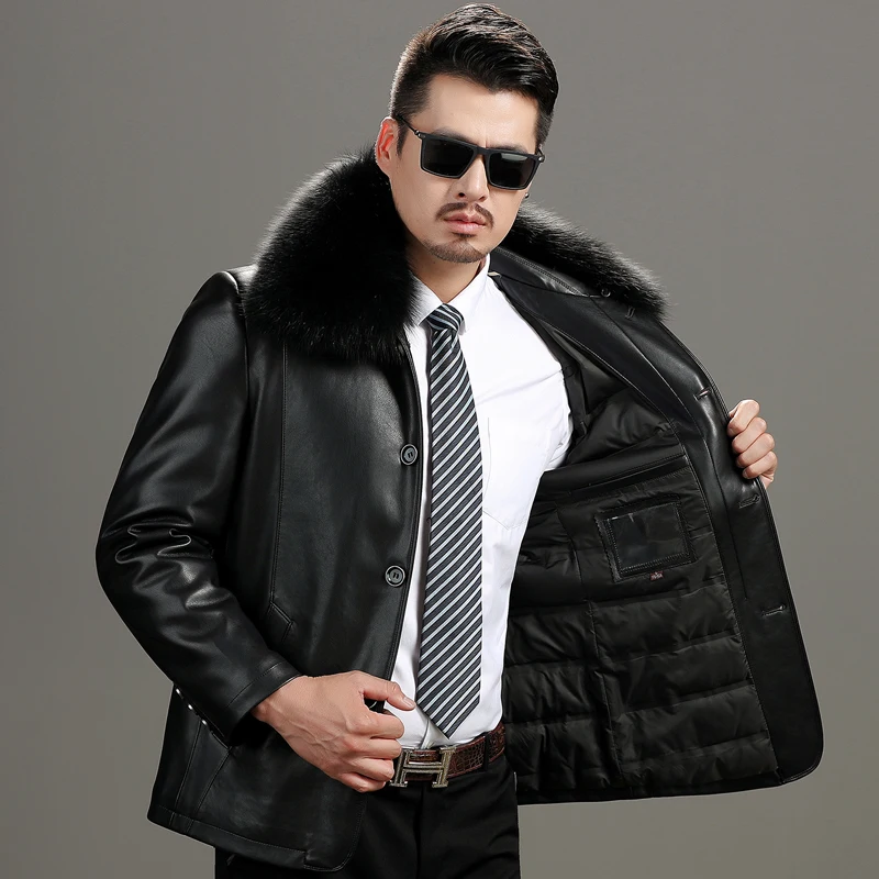

Мужская куртка из натуральной овечьей шкуры, повседневная куртка для отца среднего возраста, кожаная куртка большого размера