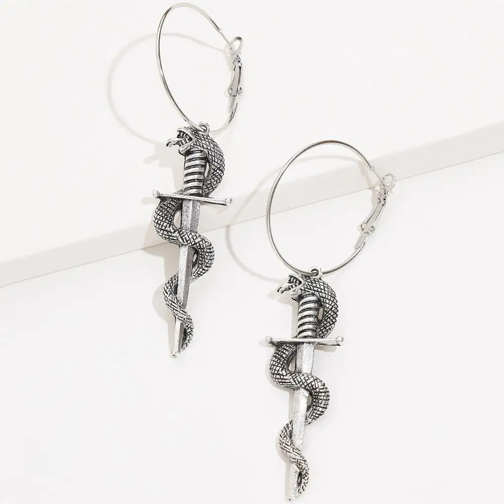 Sindlan 1 пара панк серебряный цвет меч змея кулон серьги для женщин готические