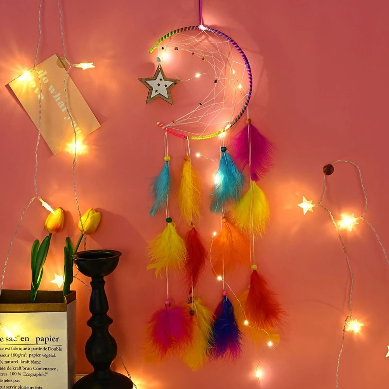 

Elegant Dream Catcher with Colorful Feather Pendant Large Wall Hanging Handmade Decoration Home Decor Ornament Craft for Bedroom