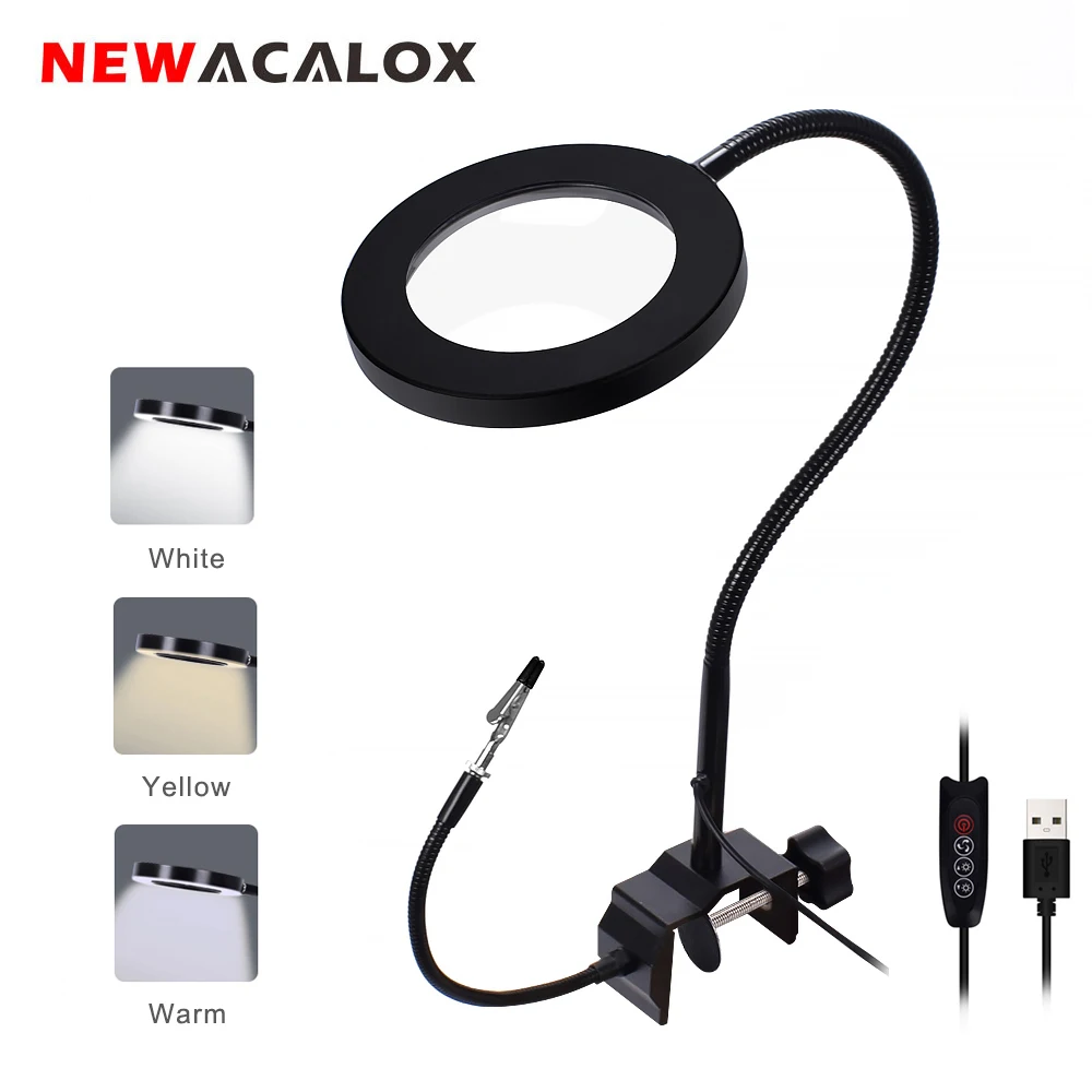 NEWACALOX 10,5 см/4,1" Большая подставка для пайки с лупой светодиодный светильник 2.5X увеличительное стекло для чтения Сварка DIY ремонт ручной инструмент