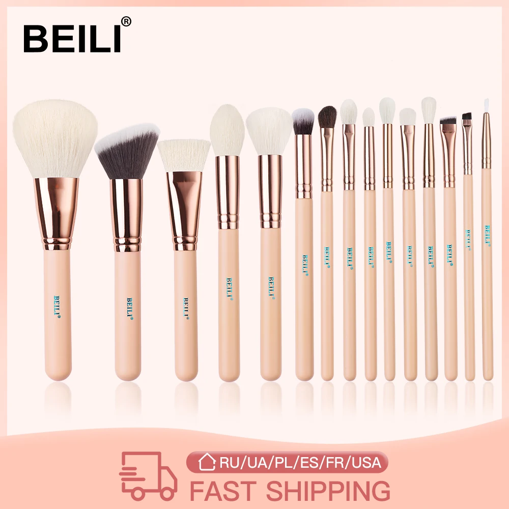 BEILI 15 шт. розовые кисти для макияжа розового золота козья основа румяна