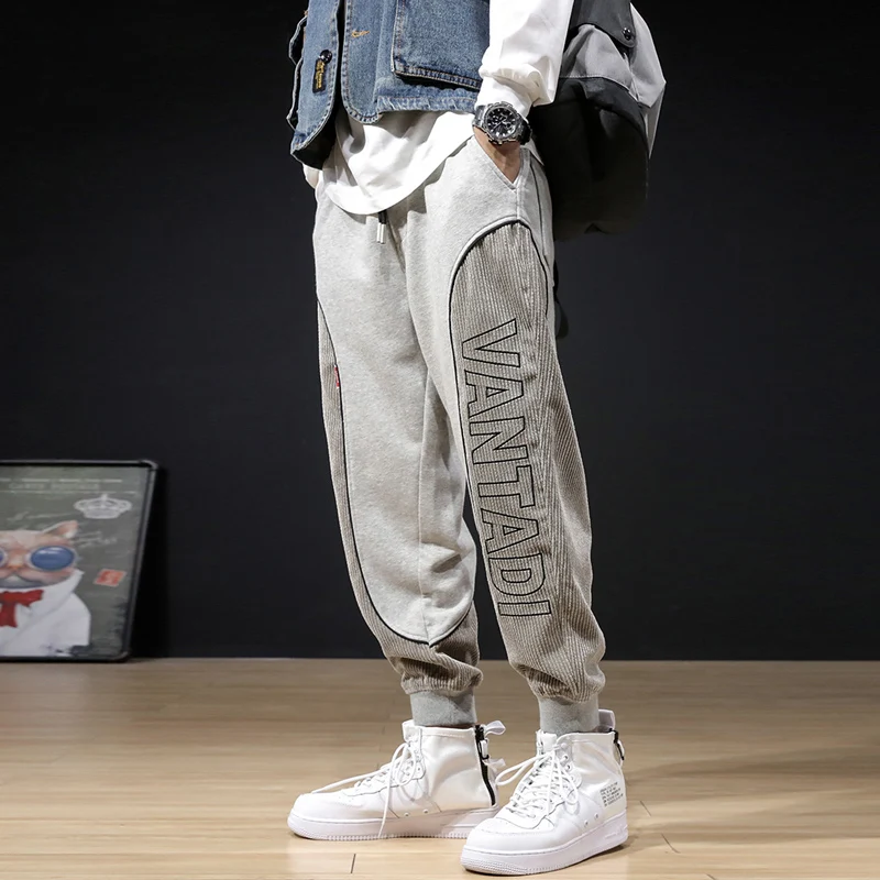 

Autumn Newly Fashion Casual Sweatpants Men Corduroy Spliced Designer Wide Leg Baggy Trousers Streetwear Hip Hop Joggers Pants