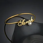 Нержавеющая сталь заказной имя браслет с подвеской Регулируемый Золотой персонализированные перламутровые браслеты для влюбленных ювелирные изделия на день рождения