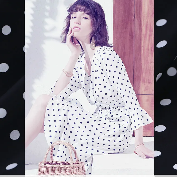 114 см шелковая ткань в горошек с цифровой печатью крепдешин для платья Оптовая