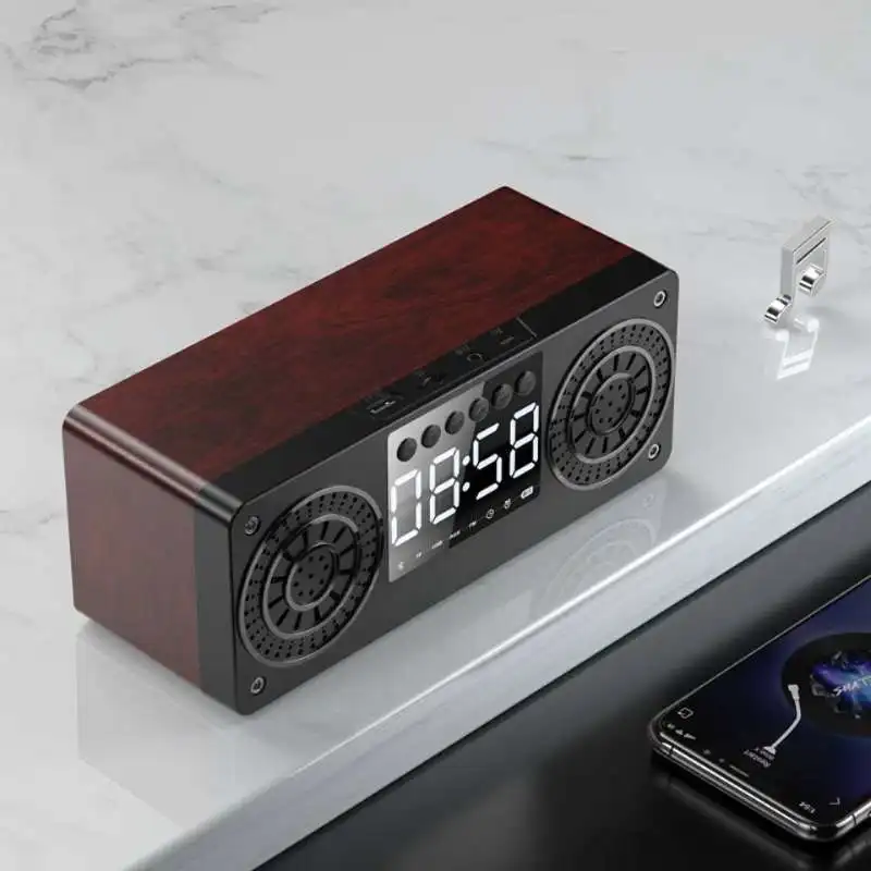 Queenview Bluetooth Беспроводной Динамик Портативный Деревянный Будильник Bluetooth5.0 бас s с