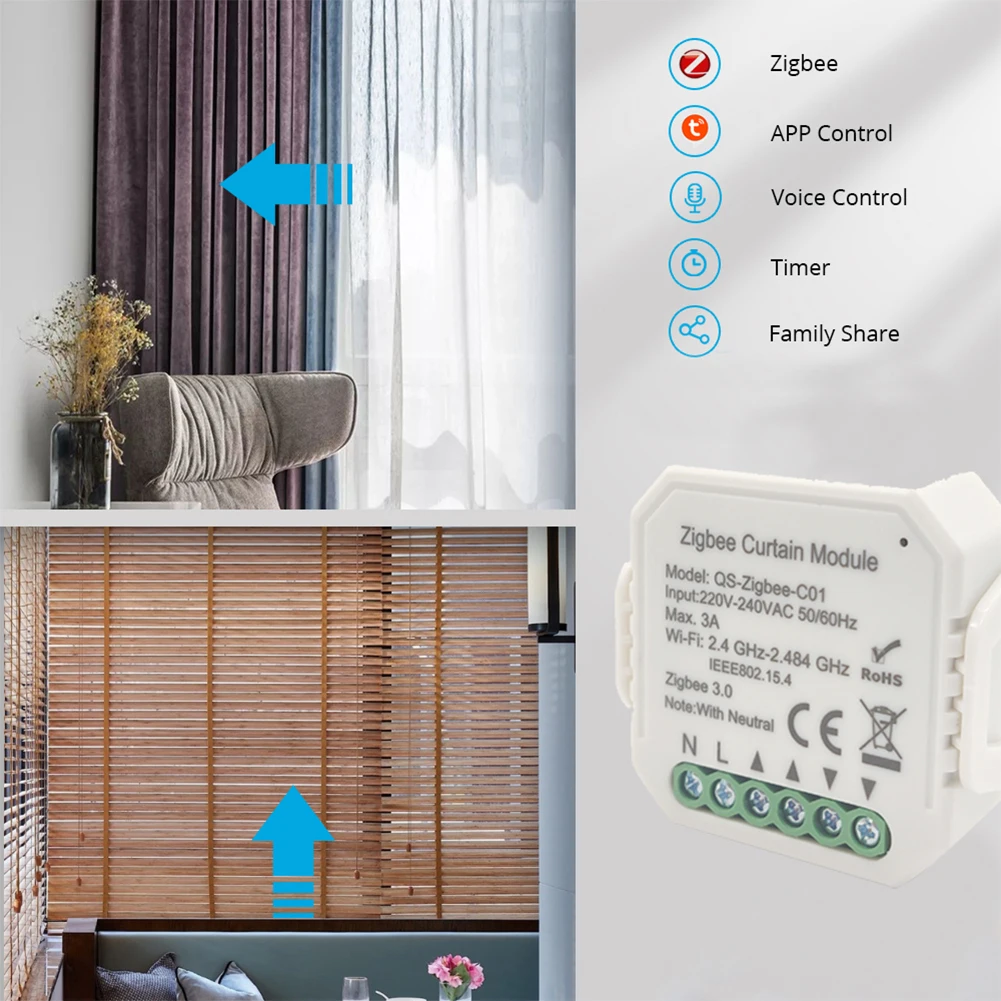 

Wireless Blind Motor With Timer For Roller Shutter Curtain Switch Module Easy Install Smart Practical Zigbee App Family Sharing