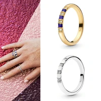 original hot 925 pure silver plate ring dark blue enamel stripe original womens pan ring wedding gift fashion charm jewelry