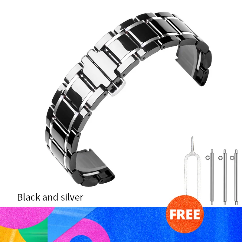 black and silver Керамический ремешок для Apple Watch 4 44 мм 40 мм ремешок для часов браслет для iwatch 3 2 1 38 мм 42 мм керамический ремешок для часов - Цвет: black and silver