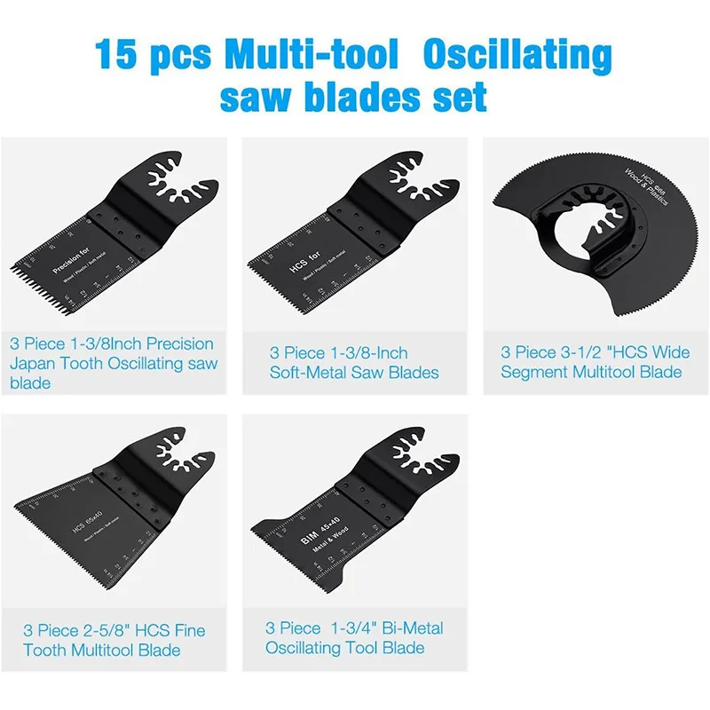 

15Pcs Metal Wood Oscillating Multitool Quick Release Saw Blades Fit for Porter Cable