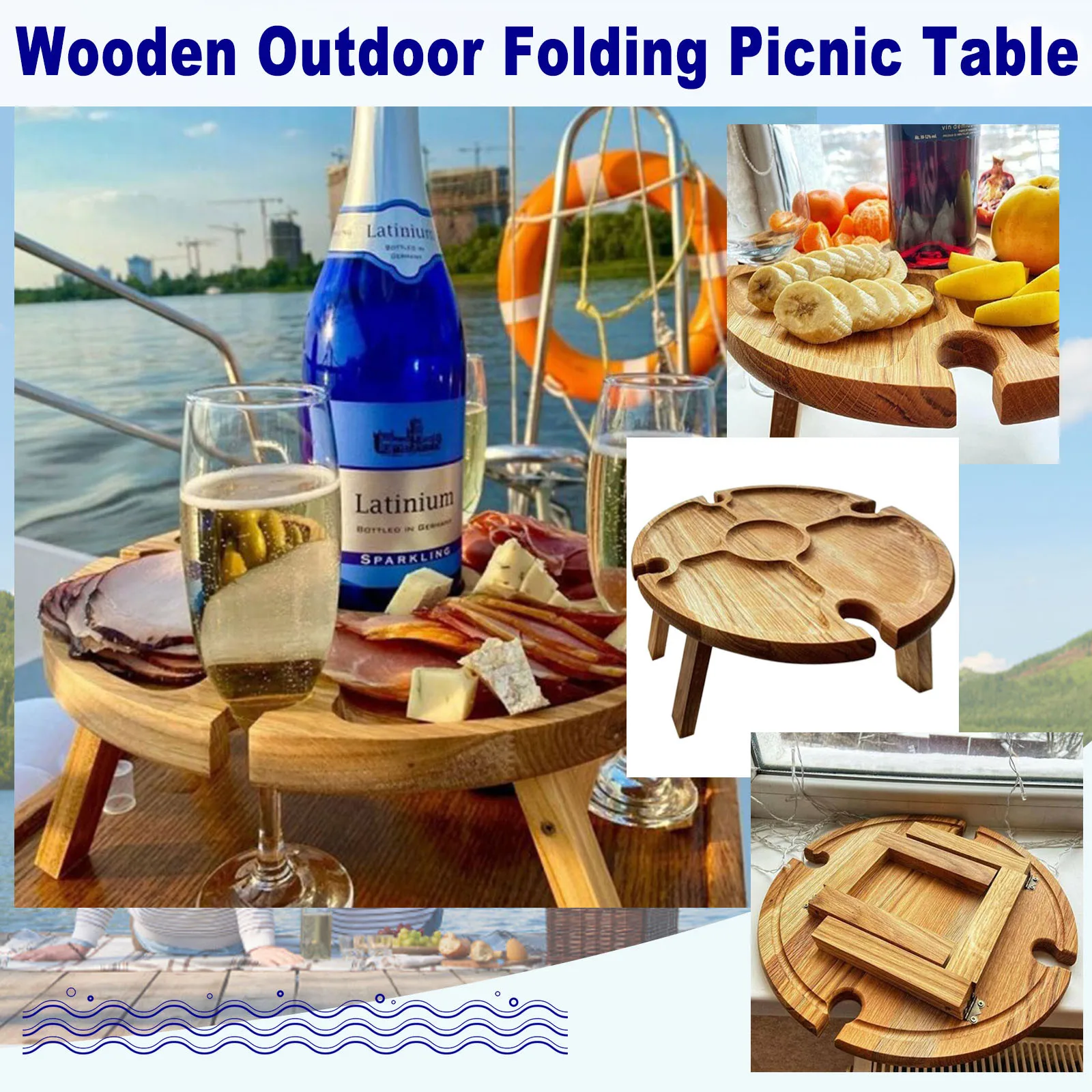 

Outdoor Portable Solid Wood Wooden Picnic Wine Table With Retractable Outdoor Portable Legs Wine Rack Support Dropshipping