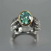 fashion jewelry wedding sz6 10 gold color bridal ring women silver color green vintage ring