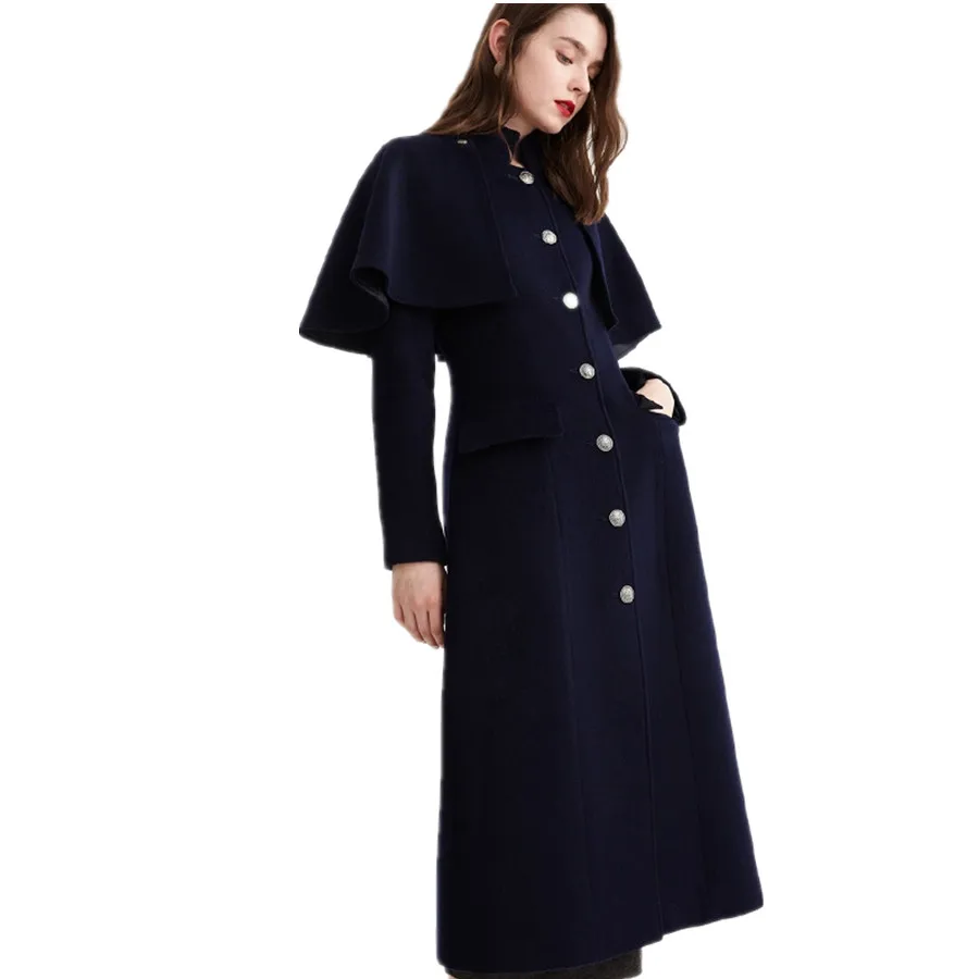 Женский Повседневный Тренч из смешанной шерсти темно синяя кашемировая накидка верхняя одежда для весны