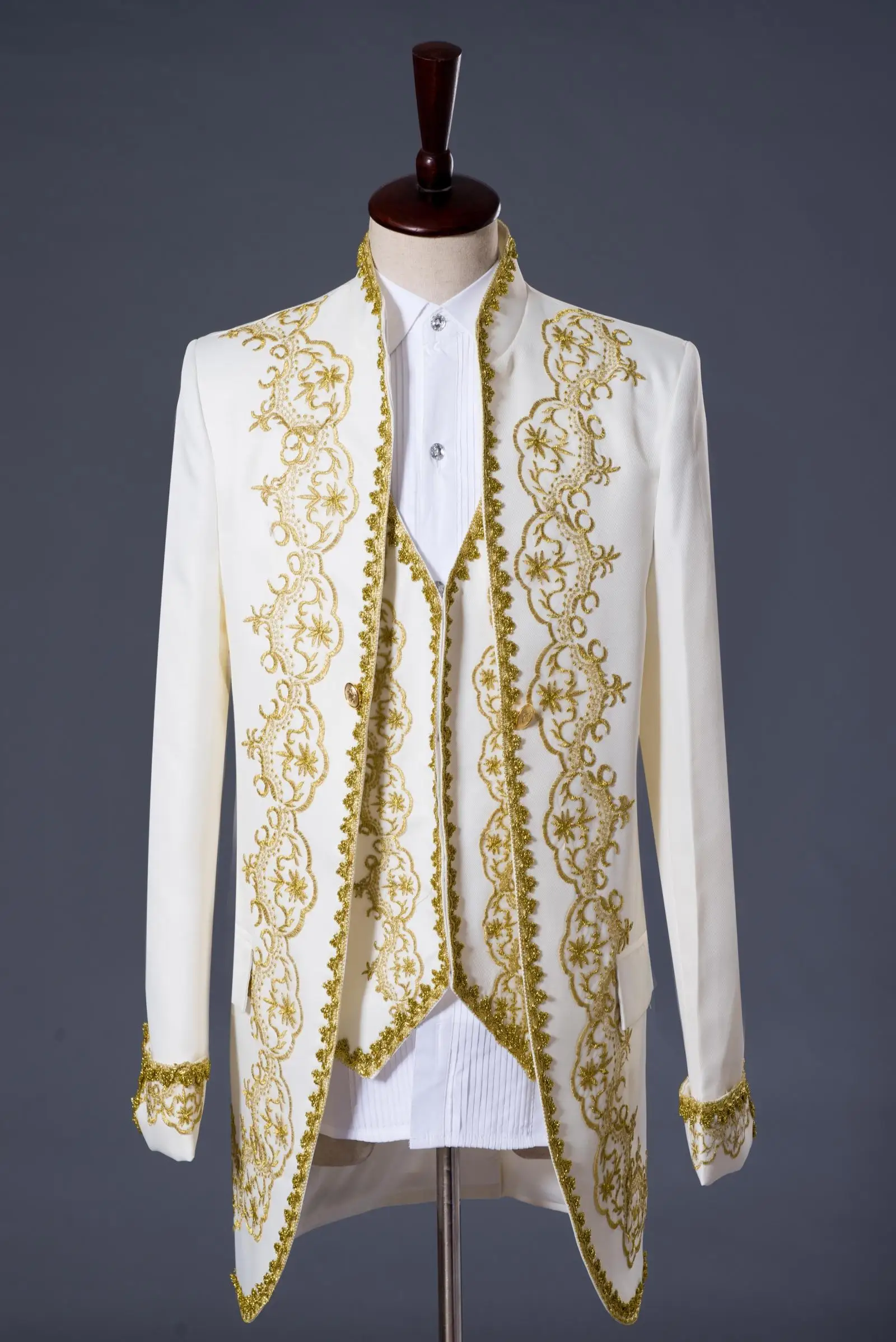 

Костюм мужской из трех предметов с вышивкой, свадебные костюмы певицы, новейший пиджак и брюки, приталенный мужской костюм