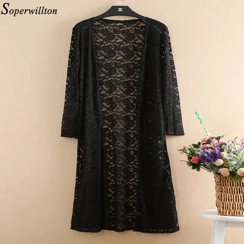 Лето 2019 кимоно кардиган белый черный кружевная Солнцезащитная блуза Женская