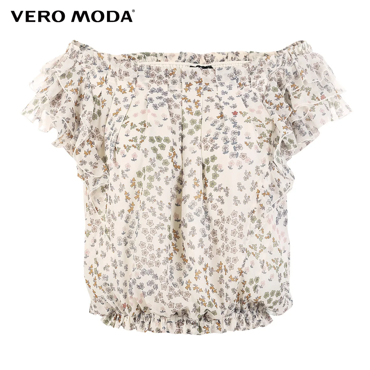 

Vero Moda Womens Floral Crop Top Ruffled Sleeves Elasticized Waist Tops Blouse | 319241520