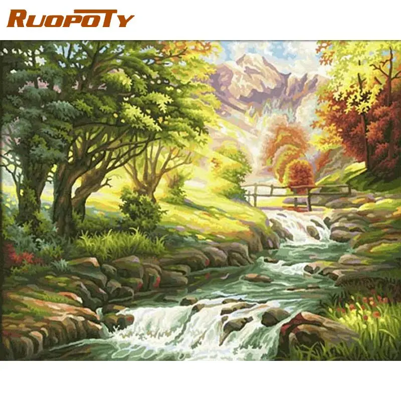 

RUOPOTY 60x75cm Frame Painting By Number For Adults Forest Scenery Picture By Numbers Acrylic Paint On Canvas For Home Decor
