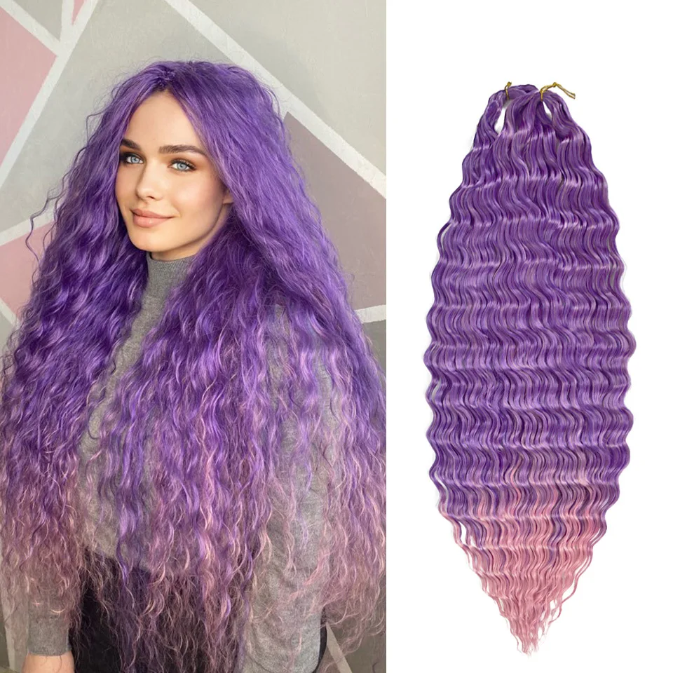 

Beiyufei Soft Water Wave Twist Crochet Hair Synthetic Braid Hair Ombre Blonde Pink 30 Inch Deep Wave Braiding Hair Extension