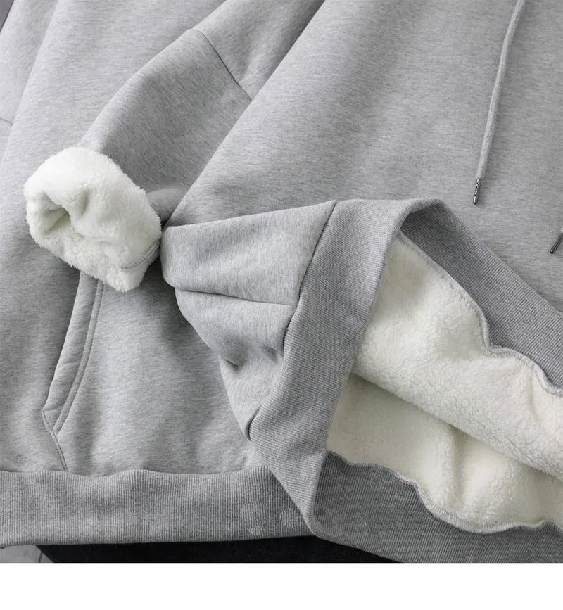 

Women Winter Sweatshirts Coat Causal Warm Thick Fleece Pocket Solid Grey Black Female Hooded Coat Outerwear Harajuku BF Oversize