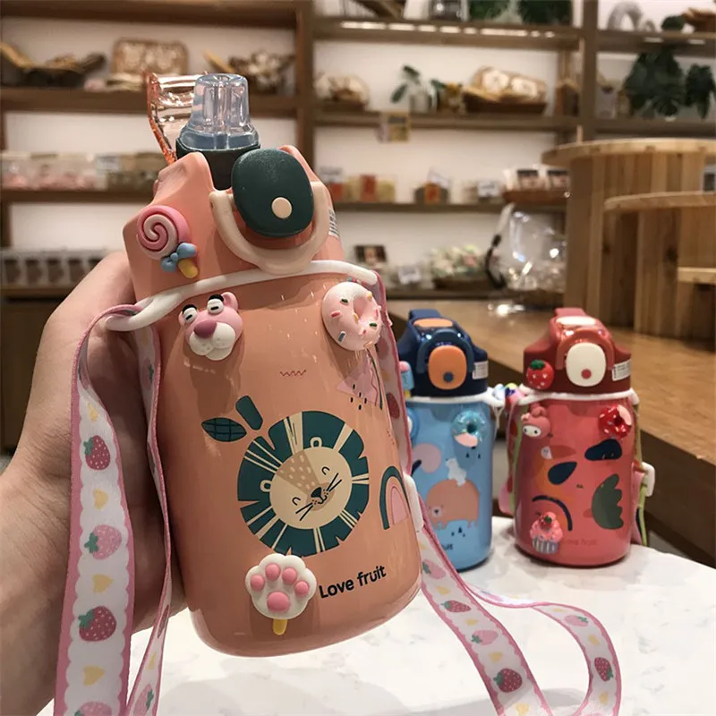 

400ml Kids Stainless Steel Thermos Mug With Case Cartoon Leak-Proof Vacuum Flask Children Thermal Water Bottle Thermocup