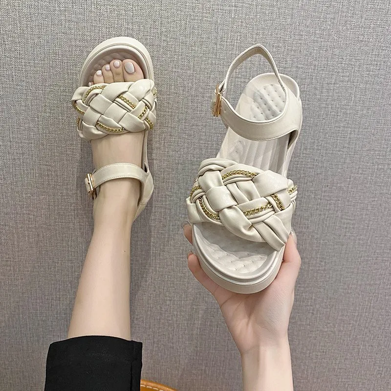 

Buckle Outside Sandals Female Shoe Espadrilles Platform 2021 Women's Clogs With Heel Increasing Height Med Girls High Fashion Ne